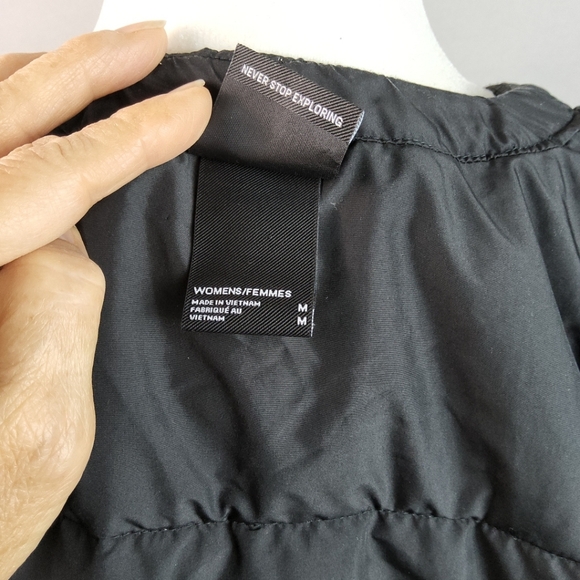 NORTH FACE Wmns Sz M Black Collarless Outdoor Snap Up Jacket ComfyCore Flawed - Picture 6 of 14